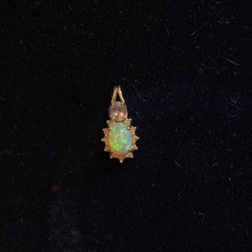 Opal Tanzanite Diamond Pendant White Gold EUC